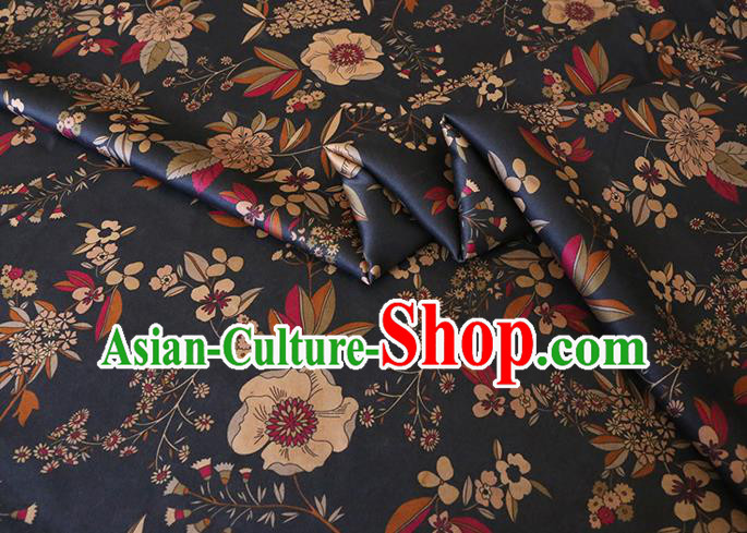 Chinese Classical Camellia Pattern Gambiered Guangdong Silk Black Watered Gauze Traditional Cheongsam Fabric Chinese Classical Camellia Pattern Gambiered Guangdong Silk Black Watered Gauze Traditional Cheongsam Fabric