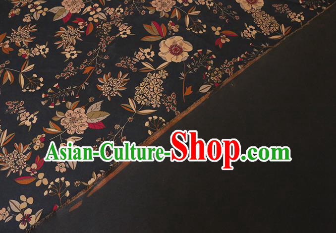 Chinese Classical Camellia Pattern Gambiered Guangdong Silk Black Watered Gauze Traditional Cheongsam Fabric Chinese Classical Camellia Pattern Gambiered Guangdong Silk Black Watered Gauze Traditional Cheongsam Fabric
