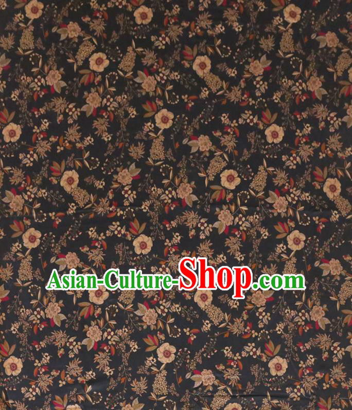 Chinese Classical Camellia Pattern Gambiered Guangdong Silk Black Watered Gauze Traditional Cheongsam Fabric Chinese Classical Camellia Pattern Gambiered Guangdong Silk Black Watered Gauze Traditional Cheongsam Fabric
