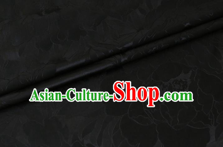 Traditional Black Silk Drapery Chinese Cheongsam Classical Royal Peony Pattern Satin Fabric Cloth Traditional Black Silk Drapery Chinese Cheongsam Classical Royal Peony Pattern Satin Fabric Cloth