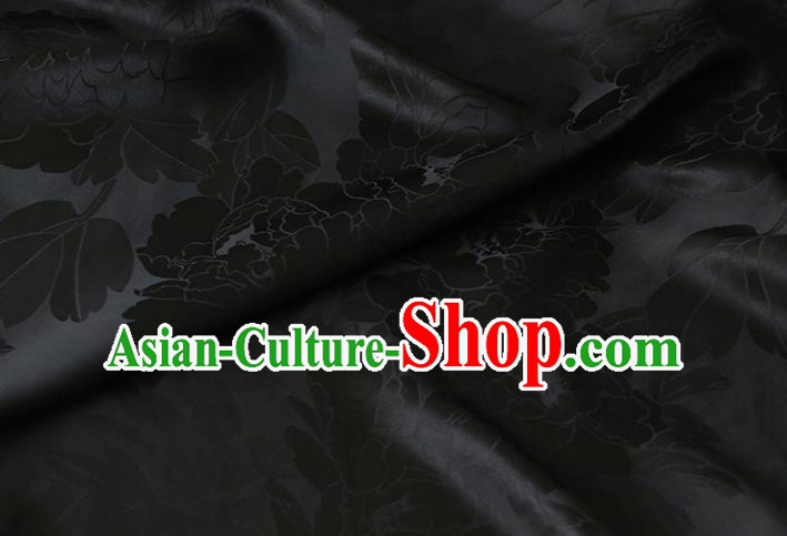 Traditional Black Silk Drapery Chinese Cheongsam Classical Royal Peony Pattern Satin Fabric Cloth Traditional Black Silk Drapery Chinese Cheongsam Classical Royal Peony Pattern Satin Fabric Cloth
