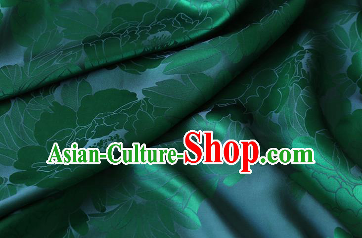 Chinese Classical Royal Peony Pattern Satin Fabric Traditional Green Silk Drapery Cheongsam Cloth Chinese Classical Royal Peony Pattern Satin Fabric Traditional Green Silk Drapery Cheongsam Cloth