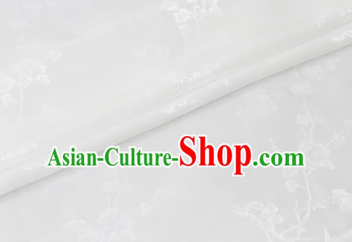 Chinese Traditional Classical Plum Orchid Bamboo Pattern Satin Fabric White Silk Drapery Cheongsam Cloth Chinese Traditional Classical Plum Orchid Bamboo Pattern Satin Fabric White Silk Drapery Cheongsam Cloth