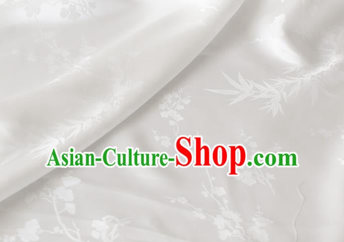 Chinese Traditional Classical Plum Orchid Bamboo Pattern Satin Fabric White Silk Drapery Cheongsam Cloth Chinese Traditional Classical Plum Orchid Bamboo Pattern Satin Fabric White Silk Drapery Cheongsam Cloth