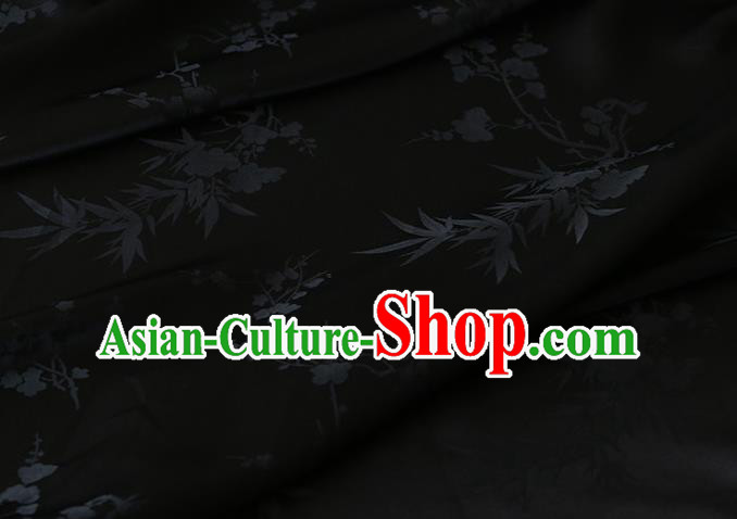 Chinese Traditional Satin Fabric Black Silk Drapery Cheongsam Classical Plum Orchid Bamboo Pattern Cloth Chinese Traditional Satin Fabric Black Silk Drapery Cheongsam Classical Plum Orchid Bamboo Pattern Cloth