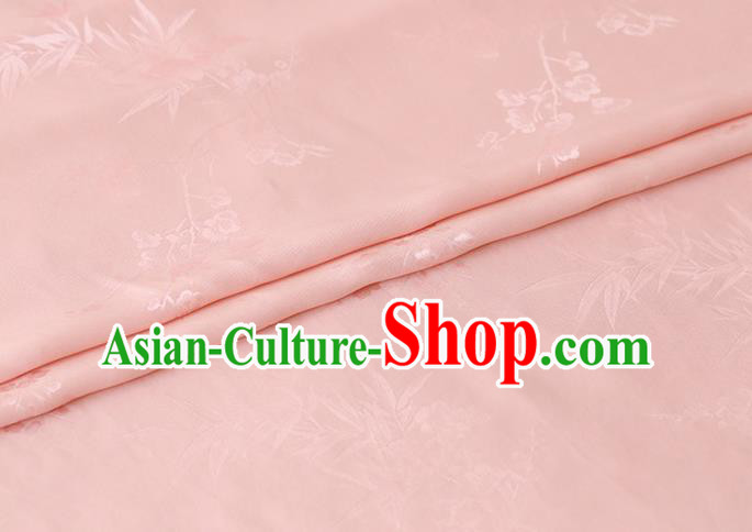 Chinese Traditional Pink Silk Drapery Cheongsam Classical Plum Orchid Bamboo Pattern Cloth Satin Fabric Chinese Traditional Pink Silk Drapery Cheongsam Classical Plum Orchid Bamboo Pattern Cloth Satin Fabric