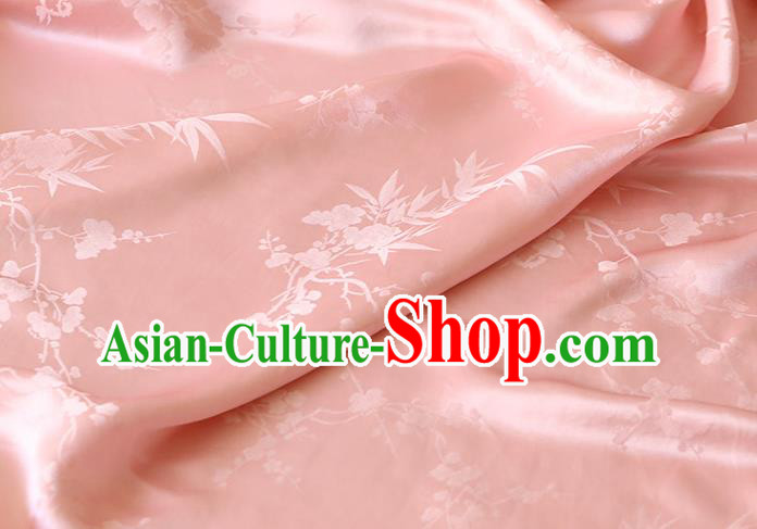 Chinese Traditional Pink Silk Drapery Cheongsam Classical Plum Orchid Bamboo Pattern Cloth Satin Fabric Chinese Traditional Pink Silk Drapery Cheongsam Classical Plum Orchid Bamboo Pattern Cloth Satin Fabric