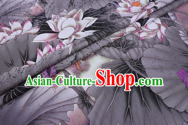 Chinese Traditional Classical Lotus Pattern Satin Fabric Cheongsam Cloth Grey Silk Drapery Chinese Traditional Classical Lotus Pattern Satin Fabric Cheongsam Cloth Grey Silk Drapery