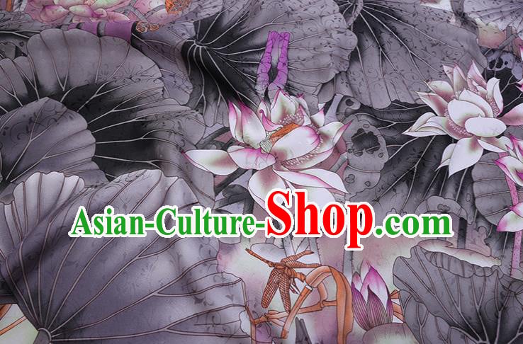 Chinese Traditional Classical Lotus Pattern Satin Fabric Cheongsam Cloth Grey Silk Drapery Chinese Traditional Classical Lotus Pattern Satin Fabric Cheongsam Cloth Grey Silk Drapery