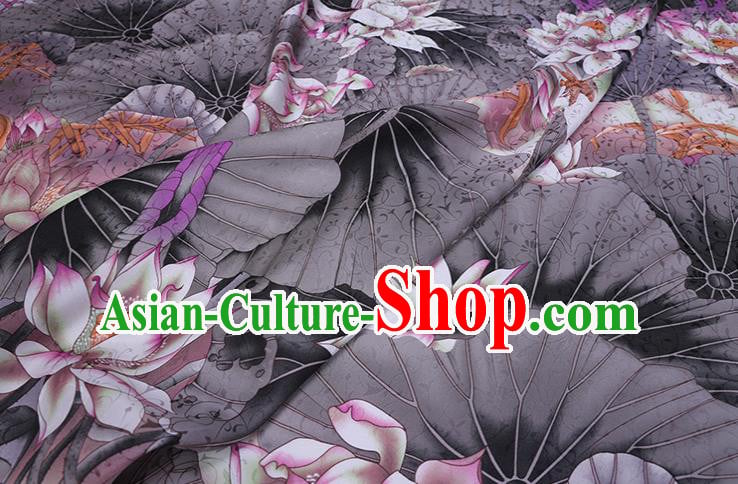 Chinese Traditional Classical Lotus Pattern Satin Fabric Cheongsam Cloth Grey Silk Drapery Chinese Traditional Classical Lotus Pattern Satin Fabric Cheongsam Cloth Grey Silk Drapery