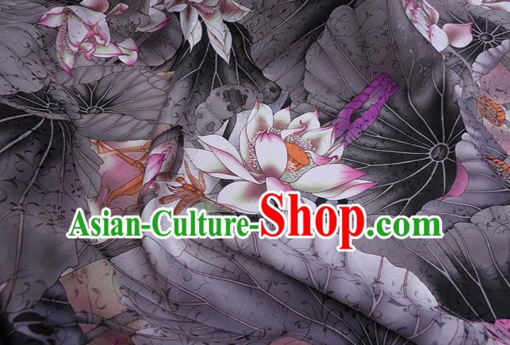 Chinese Traditional Classical Lotus Pattern Satin Fabric Cheongsam Cloth Grey Silk Drapery Chinese Traditional Classical Lotus Pattern Satin Fabric Cheongsam Cloth Grey Silk Drapery