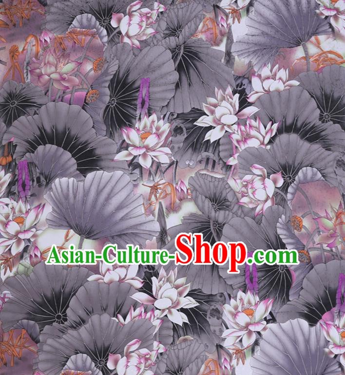 Chinese Traditional Classical Lotus Pattern Satin Fabric Cheongsam Cloth Grey Silk Drapery Chinese Traditional Classical Lotus Pattern Satin Fabric Cheongsam Cloth Grey Silk Drapery