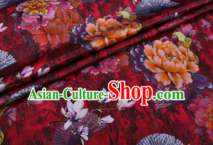 Chinese Classical Peony Pattern Satin Fabric Traditional Cheongsam Cloth Red Silk Drapery Chinese Classical Peony Pattern Satin Fabric Traditional Cheongsam Cloth Red Silk Drapery