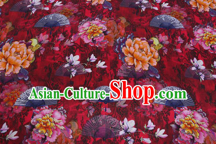 Chinese Classical Peony Pattern Satin Fabric Traditional Cheongsam Cloth Red Silk Drapery Chinese Classical Peony Pattern Satin Fabric Traditional Cheongsam Cloth Red Silk Drapery