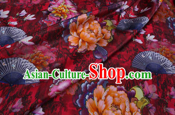 Chinese Classical Peony Pattern Satin Fabric Traditional Cheongsam Cloth Red Silk Drapery Chinese Classical Peony Pattern Satin Fabric Traditional Cheongsam Cloth Red Silk Drapery