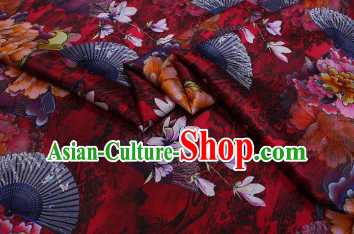 Chinese Classical Peony Pattern Satin Fabric Traditional Cheongsam Cloth Red Silk Drapery Chinese Classical Peony Pattern Satin Fabric Traditional Cheongsam Cloth Red Silk Drapery