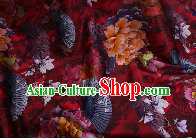 Chinese Classical Peony Pattern Satin Fabric Traditional Cheongsam Cloth Red Silk Drapery Chinese Classical Peony Pattern Satin Fabric Traditional Cheongsam Cloth Red Silk Drapery