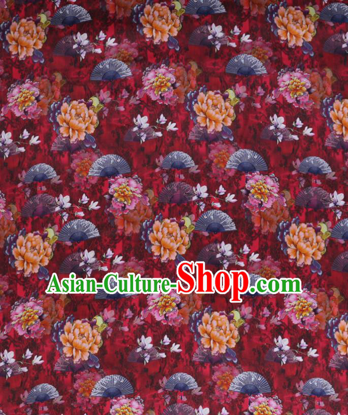 Chinese Classical Peony Pattern Satin Fabric Traditional Cheongsam Cloth Red Silk Drapery Chinese Classical Peony Pattern Satin Fabric Traditional Cheongsam Cloth Red Silk Drapery