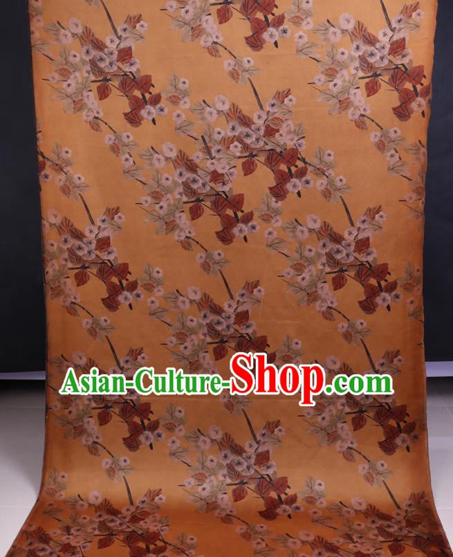 Chinese Classical Plum Pattern Yellow Watered Gauze Fabric Traditional Cheongsam Gambiered Guangdong Silk