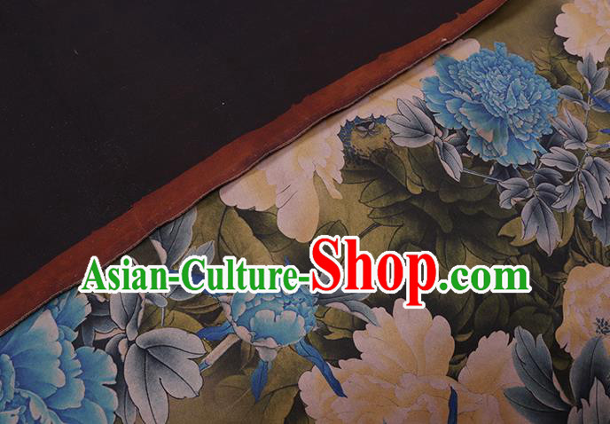 Chinese Classical Peony Pattern Olive Green Watered Gauze Traditional Cheongsam Gambiered Guangdong Silk Fabric