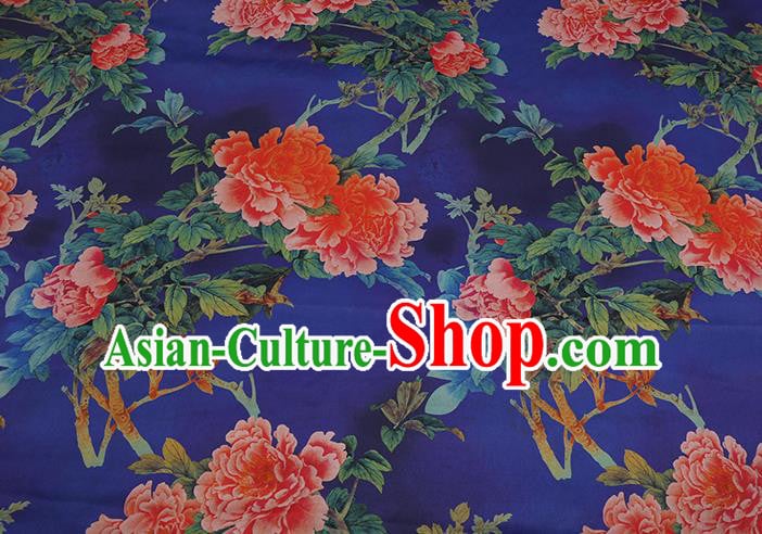 Chinese Classical Peony Pattern Royalblue Satin Fabric Watered Gauze Traditional Cheongsam Gambiered Guangdong Silk Chinese Classical Peony Pattern Royalblue Satin Fabric Watered Gauze Traditional Cheongsam Gambiered Guangdong Silk