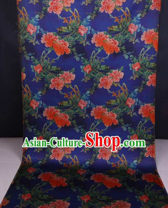Chinese Classical Peony Pattern Royalblue Satin Fabric Watered Gauze Traditional Cheongsam Gambiered Guangdong Silk Chinese Classical Peony Pattern Royalblue Satin Fabric Watered Gauze Traditional Cheongsam Gambiered Guangdong Silk