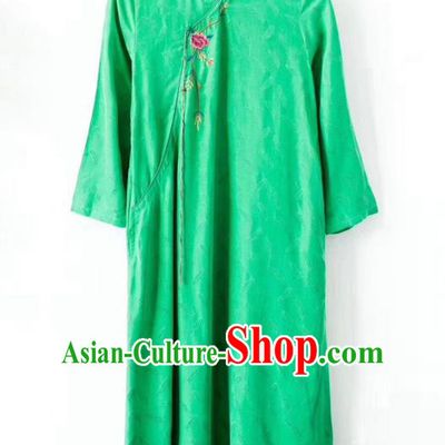 Chinese National Green Qipao Dress Traditional Embroidered Clothing Women Cheongsam