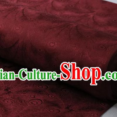 Chinese Purplish Red Silk Fabric Cheongsam Classical Phoenix Feather Pattern Silk Drapery Traditional Jacquard Cloth