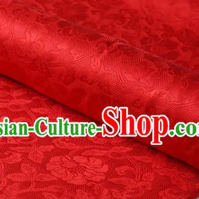 Chinese Classical Twine Rose Pattern Silk Drapery Red Silk Fabric Cheongsam Traditional Jacquard Cloth