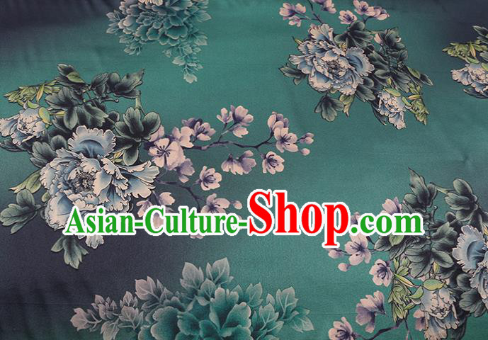 Chinese Silk Drapery Traditional Cheongsam Cloth Classical Peony Pattern Green Satin Fabric Chinese Silk Drapery Traditional Cheongsam Cloth Classical Peony Pattern Green Satin Fabric