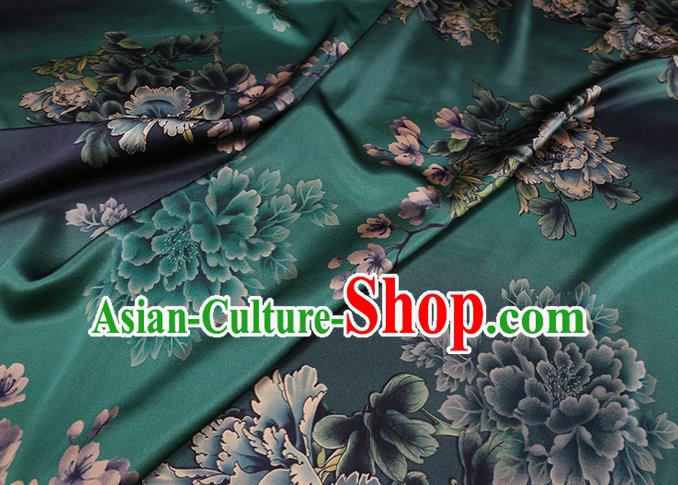 Chinese Silk Drapery Traditional Cheongsam Cloth Classical Peony Pattern Green Satin Fabric Chinese Silk Drapery Traditional Cheongsam Cloth Classical Peony Pattern Green Satin Fabric