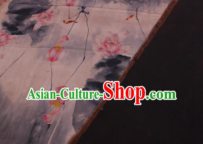 Chinese Classical Ink Lotus Pattern Watered Gauze Traditional Cheongsam Gambiered Guangdong Silk Fabric Chinese Classical Ink Lotus Pattern Watered Gauze Traditional Cheongsam Gambiered Guangdong Silk Fabric