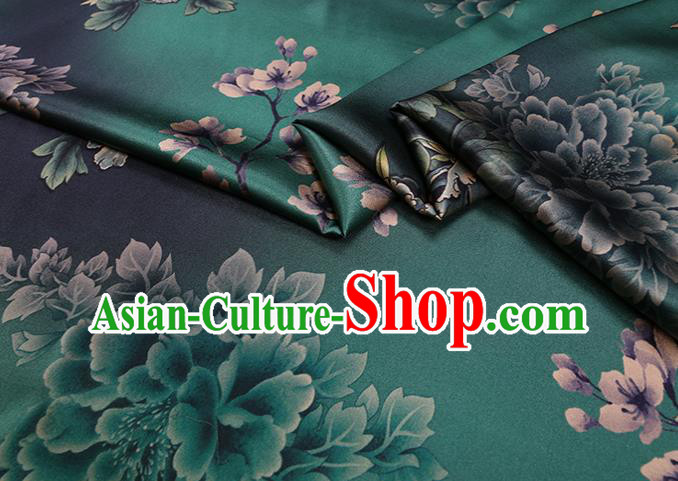 Chinese Silk Drapery Traditional Cheongsam Cloth Classical Peony Pattern Green Satin Fabric Chinese Silk Drapery Traditional Cheongsam Cloth Classical Peony Pattern Green Satin Fabric
