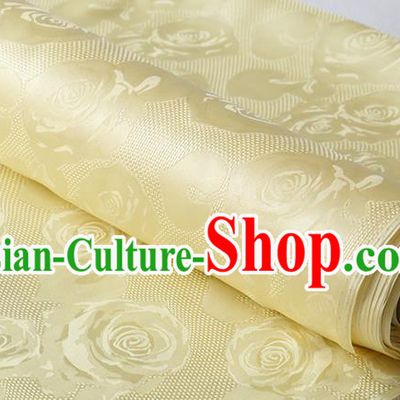 Chinese Classical Hollowed Rose Pattern Damask Traditional Cheongsam Jacquard Cloth Fabric Yellow Silk Drapery