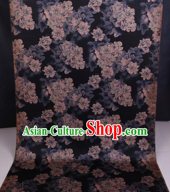 Chinese Classical Peony Pattern Black Watered Gauze Traditional Gambiered Guangdong Silk Cheongsam Fabric Chinese Classical Peony Pattern Black Watered Gauze Traditional Gambiered Guangdong Silk Cheongsam Fabric