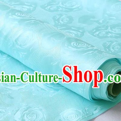 Chinese Cheongsam Teal Silk Drapery Classical Hollowed Rose Pattern Damask Traditional Jacquard Cloth Fabric