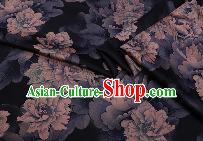 Chinese Classical Peony Pattern Black Watered Gauze Traditional Gambiered Guangdong Silk Cheongsam Fabric Chinese Classical Peony Pattern Black Watered Gauze Traditional Gambiered Guangdong Silk Cheongsam Fabric