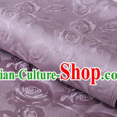 Chinese Violet Damask Cheongsam Classical Hollowed Rose Pattern Silk Drapery Traditional Jacquard Cloth Fabric