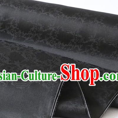 Chinese Traditional Black Jacquard Damask Cloth Organza Fabric Cheongsam Classical Phoenix Peony Pattern Silk Drapery
