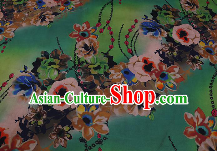 Chinese Cheongsam Fabric Classical Flowers Pattern Green Watered Gauze Traditional Gambiered Guangdong Silk Chinese Cheongsam Fabric Classical Flowers Pattern Green Watered Gauze Traditional Gambiered Guangdong Silk