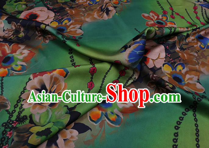 Chinese Cheongsam Fabric Classical Flowers Pattern Green Watered Gauze Traditional Gambiered Guangdong Silk Chinese Cheongsam Fabric Classical Flowers Pattern Green Watered Gauze Traditional Gambiered Guangdong Silk