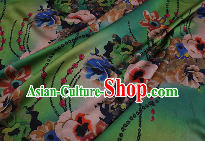 Chinese Cheongsam Fabric Classical Flowers Pattern Green Watered Gauze Traditional Gambiered Guangdong Silk Chinese Cheongsam Fabric Classical Flowers Pattern Green Watered Gauze Traditional Gambiered Guangdong Silk