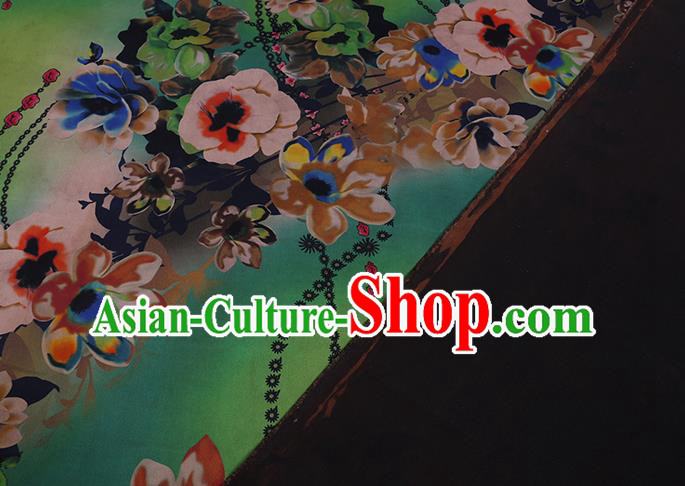 Chinese Cheongsam Fabric Classical Flowers Pattern Green Watered Gauze Traditional Gambiered Guangdong Silk Chinese Cheongsam Fabric Classical Flowers Pattern Green Watered Gauze Traditional Gambiered Guangdong Silk