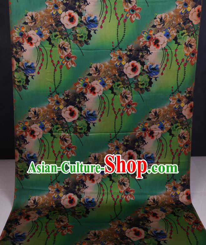 Chinese Cheongsam Fabric Classical Flowers Pattern Green Watered Gauze Traditional Gambiered Guangdong Silk Chinese Cheongsam Fabric Classical Flowers Pattern Green Watered Gauze Traditional Gambiered Guangdong Silk