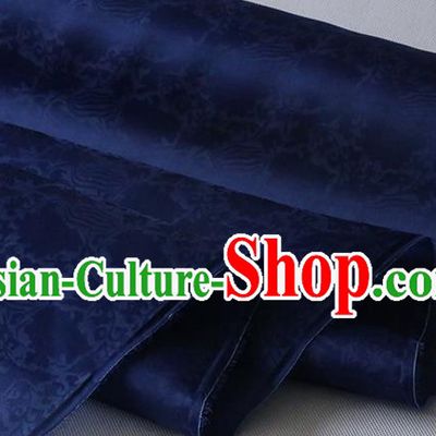 Chinese Navy Blue Silk Drapery Classical Phoenix Peony Pattern Organza Fabric Hanfu Dress Damask Traditional Jacquard Cloth