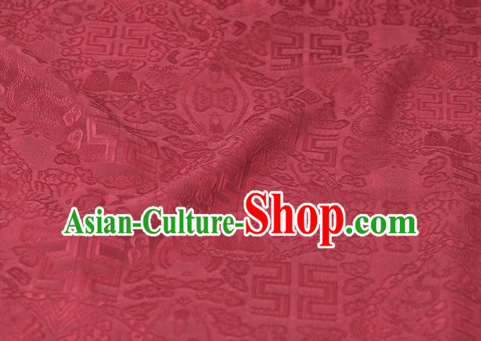 Chinese Traditional Cheongsam Cloth Weave Satin Fabric Classical Auspicious Pattern Rust Red Silk Drapery Chinese Traditional Cheongsam Cloth Weave Satin Fabric Classical Auspicious Pattern Rust Red Silk Drapery