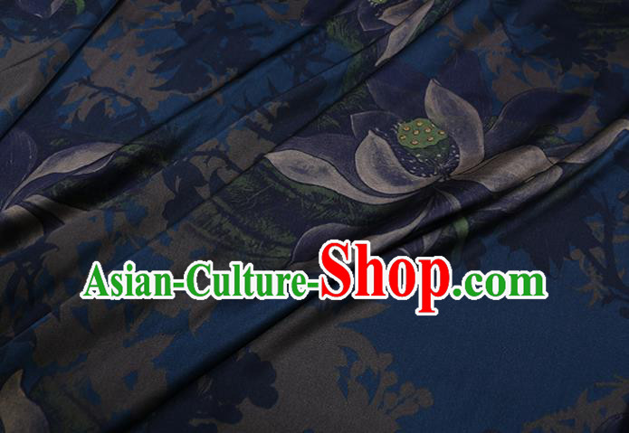 Chinese Traditional Cheongsam Cloth Navy Weave Satin Fabric Classical Lotus Pattern Silk Drapery Chinese Traditional Cheongsam Cloth Navy Weave Satin Fabric Classical Lotus Pattern Silk Drapery