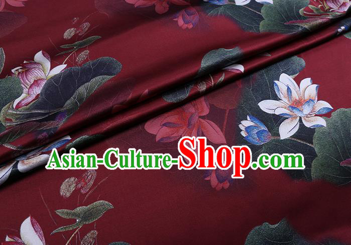 Chinese Traditional Red Weave Satin Fabric Classical Lotus Pattern Silk Drapery Cheongsam Cloth Chinese Traditional Red Weave Satin Fabric Classical Lotus Pattern Silk Drapery Cheongsam Cloth