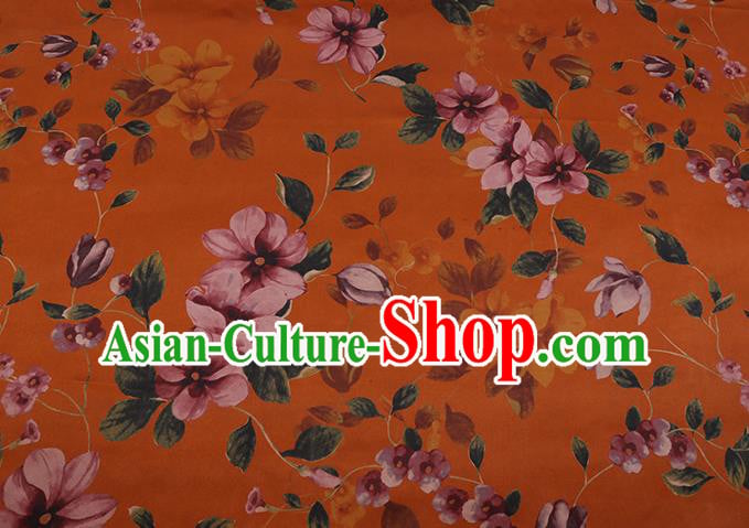 Chinese Traditional Gambiered Guangdong Silk Classical Flowers Pattern Watered Gauze Cheongsam Orange Satin Fabric