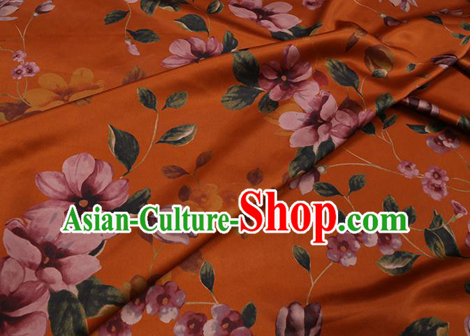 Chinese Traditional Gambiered Guangdong Silk Classical Flowers Pattern Watered Gauze Cheongsam Orange Satin Fabric